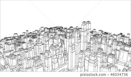 Wire-frame City, Blueprint Style 46034736