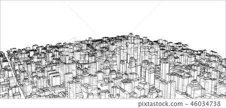 Wire-frame City, Blueprint Style Wire-frame City, Blueprint Style 46034738