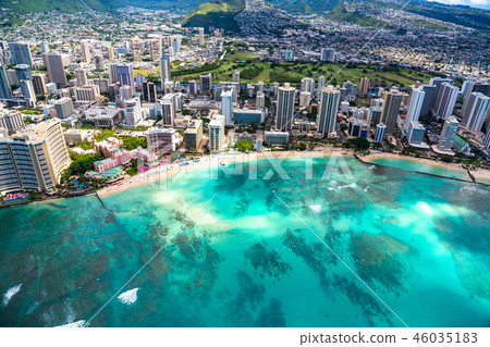 “夏威夷”在威基基，瓦胡島“航空攝影” 46035183