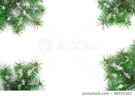 Christmas Frame of Fir tree branch with snow isolated on white background with copy space for your 46035383
