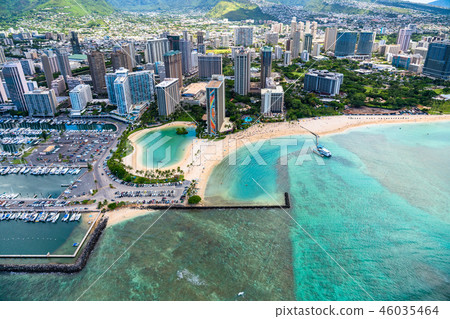 “夏威夷”在威基基，瓦胡島“航空攝影” 46035464