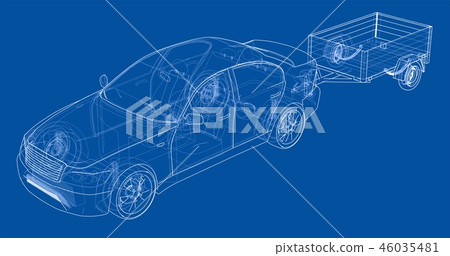 Sedan with open trailer sketch Sedan with open trailer sketch 46035481
