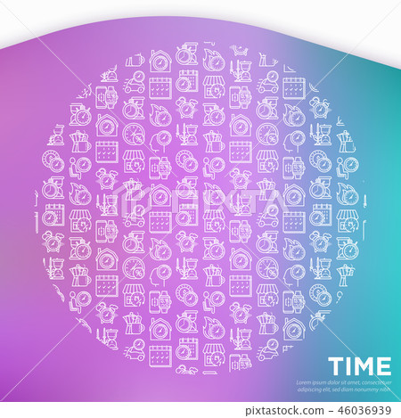 Time concept in circle with thin line icons - Stock Illustration ...