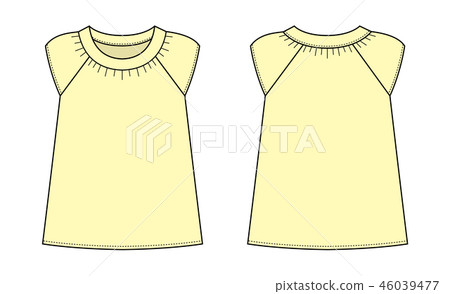 Women's short sleeve dress (puff sleeve) picture template / light yellow 46039477