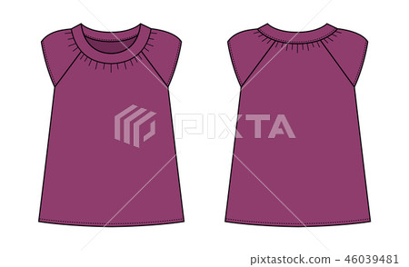 Women's short sleeve dress (puff sleeve) picture template / purple 46039481