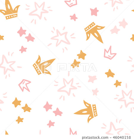 Vector doodle seamless pattern with stars, crowns. Pink color il 46040158