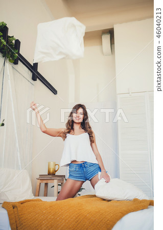 young woman in shorts young woman in shorts 46040213