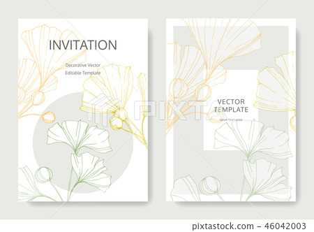 Vector. Ginkgo leaf. Wedding white background card. Thank you, rsvp, invitation elegant card Vector. Ginkgo leaf. Wedding white background card. Thank you, rsvp, invitation elegant card 46042003