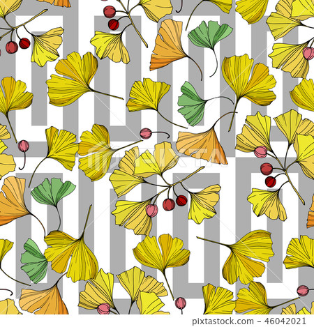 Vector. Green ginkgo leaf. Seamless background pattern. Fabric wallpaper print texture on white Vector. Green ginkgo leaf. Seamless background pattern. Fabric wallpaper print texture on white 46042021