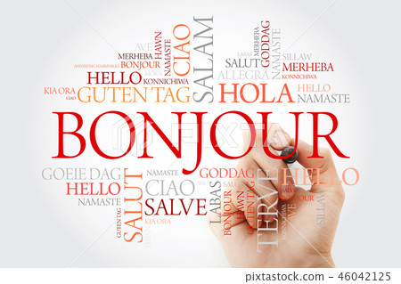 Bonjour (Hello Greeting in French) word cloud Bonjour (Hello Greeting in French) word cloud 46042125