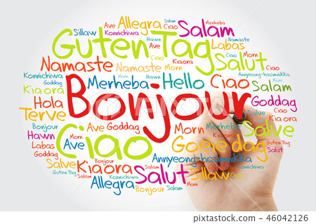 Bonjour (Hello Greeting in French) word cloud Bonjour (Hello Greeting in French) word cloud 46042126