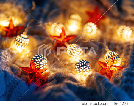 Christmas,New Year knitted pattern and light bulbs Christmas,New Year knitted pattern and light bulbs 46042733