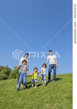 Family of five playing in the park 46043245