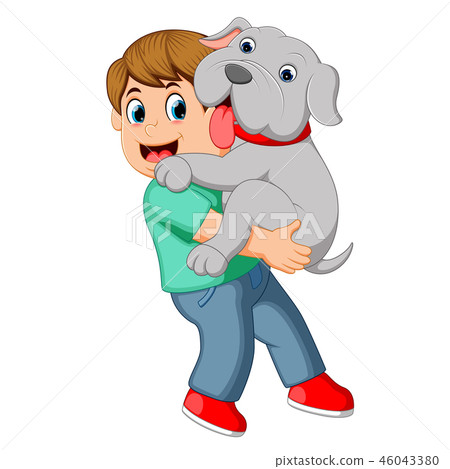 Boy carrying his dog 46043380