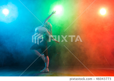 People and dancing concept - European young woman dancing jazz funk People and dancing concept - European young woman dancing jazz funk 46043773