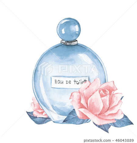 Bottle of perfume. Watercolor illustration 46043889