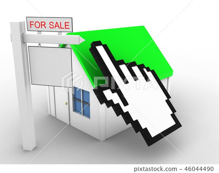 House Cursor Design 3d illustration of house with cursor and sale sign - Stock Illustration ...