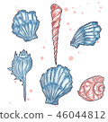 Hand drawn vector illustrations - collection of seashells. Marine set. Perfect for invitations 46044812