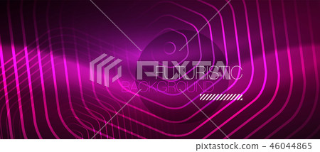 Neon glowing wave, magic energy and light motion background. Vector wallpaper template 46044865