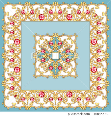 Square composition with golden scrolls and leaves Square composition with golden scrolls and leaves 46045489
