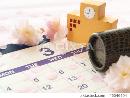 圓管文憑管櫻花畢業校舍文憑管日曆三月鱷魚紋圓管圓管鱷魚皮 46046594