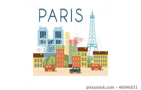 City Street Paris Travel Poster Vector Stock Illustration