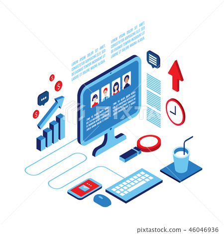 Workplace elements set Social network concept Workplace elements set Social network concept 46046936