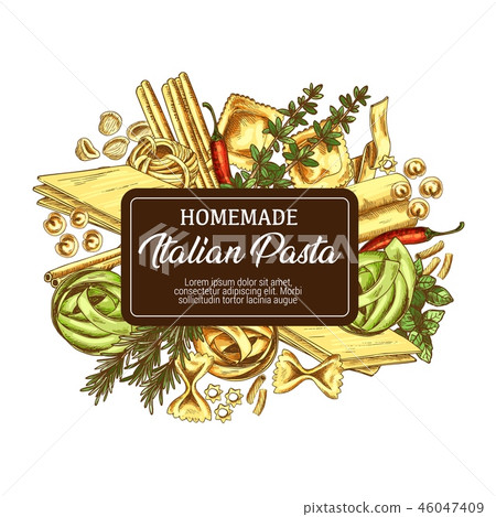 Italian pasta with seasonings icon sketch Italian pasta with seasonings icon sketch 46047409