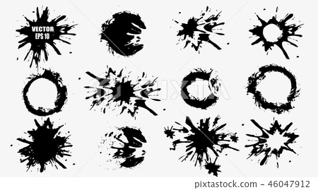 Set of black hand-painted blots. 46047912