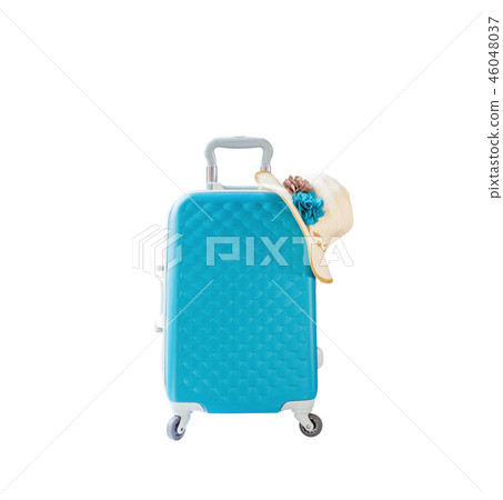 Summer time ,Travel bag and straw hat Summer time ,Travel bag and straw hat 46048037