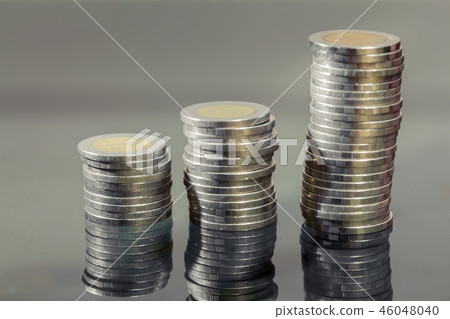 Close up, ten baht coins in Thailand during  46048040