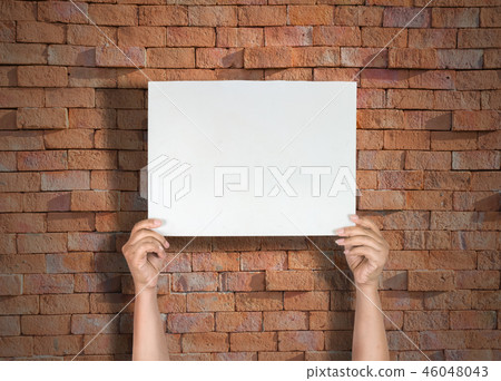 Woman hands holding blank paper for text or image Woman hands holding blank paper for text or image 46048043