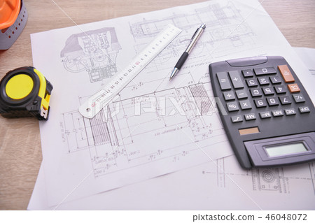 Engineering concept. The engineer is working in the office. Engi Engineering concept. The engineer is working in the office. Engi 46048072