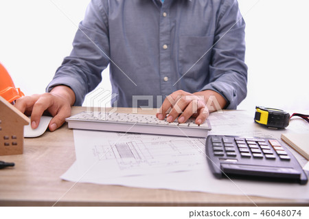 Engineering concept. The engineer is working in the office. Engi Engineering concept. The engineer is working in the office. Engi 46048074