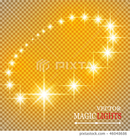 Set of golden glowing lights effects isolated. 46048686