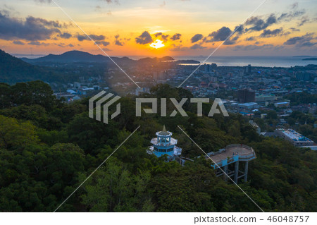 aerial sunrise at Khao Rang viewpoint in Phuket 46048757