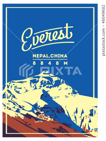Everest in Himalayas, Nepal, China outdoor adventure poster. Chomolungma mountain illustration. 46049682