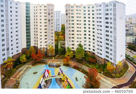 Children's playground with colored leaves Children's playground with colored leaves 46050789