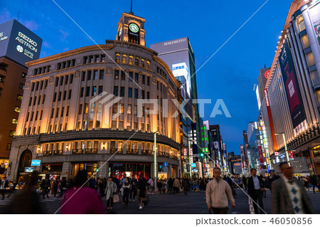 东京 银座夜景 行人天堂 图库照片