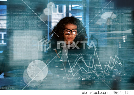 Young woman is thinking about the statistics Young woman is thinking about the statistics 46051191