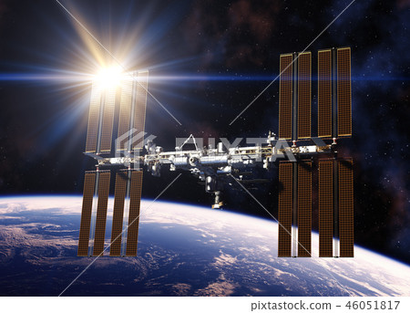Reflecting Sun In Solar Panels Of International Space Station 46051817