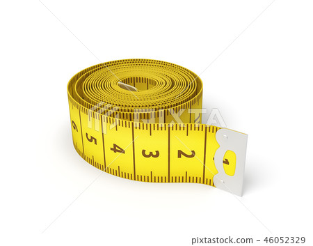 3d rendering of a yellow flexible sewing tape measure in a complete unwound state on a white 3d rendering of a yellow flexible sewing tape measure in a complete unwound state on a white 46052329