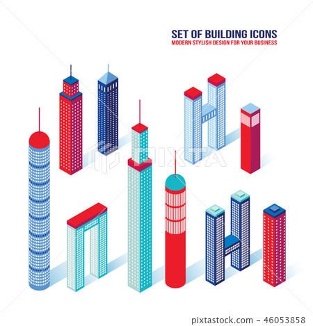 Set Of Isometric Building Icons 3D Architecture-插圖素材 [46053858] - PIXTA圖庫