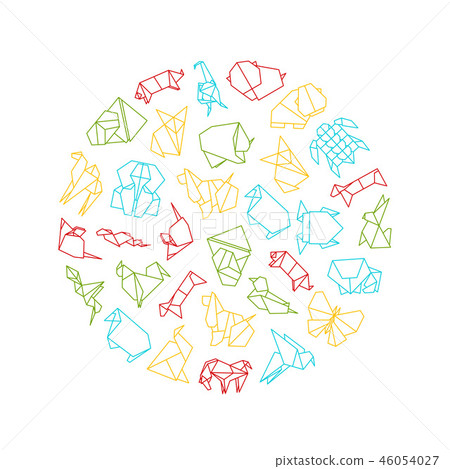 Origami Signs Thin Line Round Design Template Ad. Vector Origami Signs Thin Line Round Design Template Ad. Vector 46054027