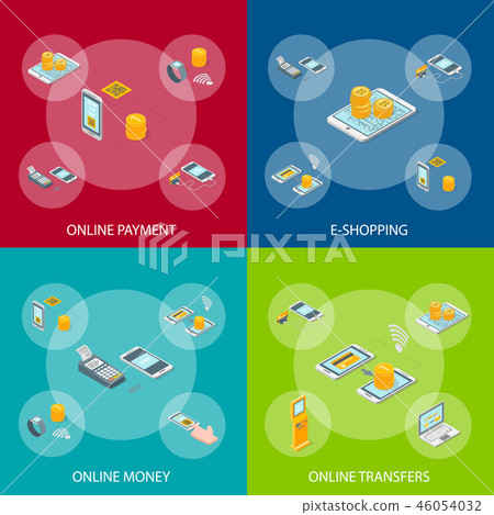 Online Payments Signs 3d Banner Set Isometric Stock Illustration