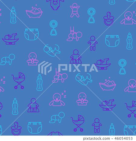 Newborn Babies Signs Thin Line Seamless Pattern Background. Vector 46054053