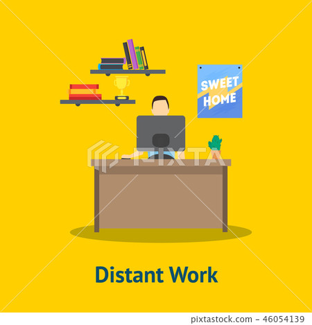 Cartoon Distant Work Man at Table. Vector Cartoon Distant Work Man at Table. Vector 46054139