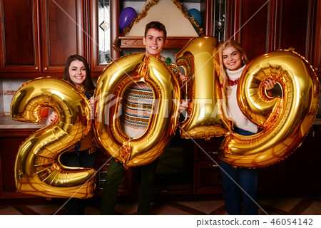 New 2019 Year is coming. Group of cheerful  46054142