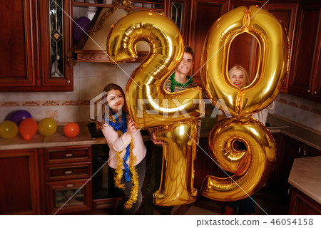 New 2019 Year is coming. Group of cheerful New 2019 Year is coming. Group of cheerful 46054158