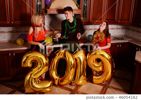 New 2019 Year is coming. Group of cheerful  46054162